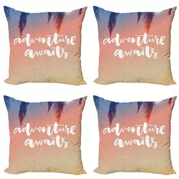 ABAKUHAUS Adventure Набор чехлов для подушек (4 предмета), мотивационная тема, современная двусторонняя цифровая печать, 60 см x 60 см, разноцветные