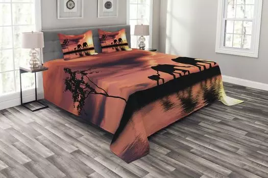 ABAKUHAUS Africa Комплект покрывала, Safari Wild Animals, Комплект с моющимися наволочками, для односпальных кроватей 220 x 220 см, Коричневый Коралловый Коралл