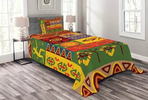 ABAKUHAUS Африканское покрывало, West Folk, комплект с моющимися наволочками, для односпальных кроватей 170 x 220 см, разноцветный