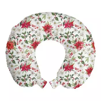 ABAKUHAUS Акварельная дорожная подушка для шеи, Poinsettia Rowan, Пенопластовые дорожные принадлежности для самолета и автомобиля, 30x30 см, Кино-зелено-пурпурный