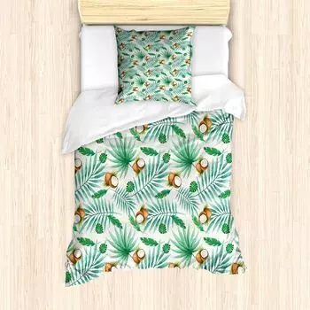 ABAKUHAUS Акварельное пальто, Coconut Aloha Hawaii, защита от клещей, подходит для аллергиков с наволочками, 135 см x 200 см - 80 x 80 см, светло-зеленый