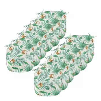 ABAKUHAUS Акварельные подушки на обеденный стул, кокос Aloha Hawaii, декоративная водонепроницаемая подушка с ремнями для кухонных сидений, 40 см x 40 см — упаковка из 12 шт., зеленый светло-коричневый