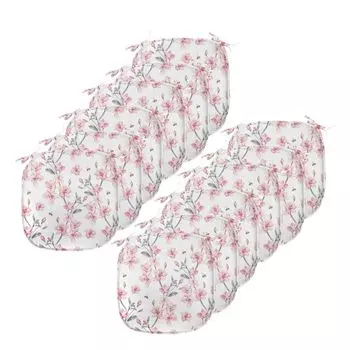 ABAKUHAUS Акварельные подушки на обеденный стул, Sakura Cherry Garden, декоративная водонепроницаемая подушка с ремнями для кухонных сидений, 40 см x 40 см — упаковка из 12 шт., Reseda Green Pale Pink, белый