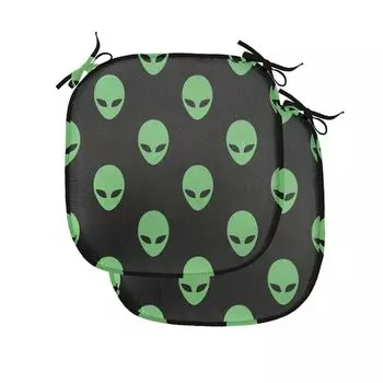 ABAKUHAUS Alien Подушка для обеденного стула Mars Design Декоративная водонепроницаемая подушка с ремнями для кухонных сидений 40 см x 40 см Упаковка из 2 шт. Папоротник Зеленый Черный