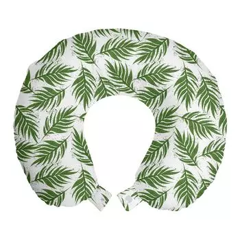 ABAKUHAUS Aloha дорожная подушка для шеи, пятна и островные листья флоры, дорожный предмет из пенопласта для самолета и автомобиля, 30x30 см, оливково-зеленый и белый