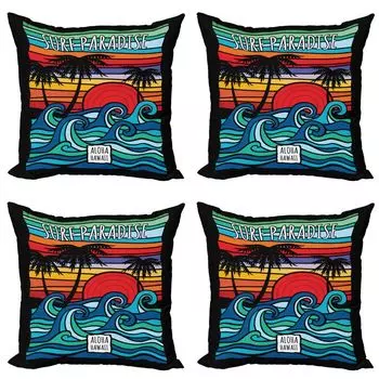 ABAKUHAUS Aloha Набор чехлов для подушек (4 предмета), Surf Paradise Graphics Waves, современная двусторонняя цифровая печать, 50 x 50 см, многоцветный
