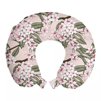 ABAKUHAUS Aloha Travel Pillow Neck Support, Цветочный макет Франжипани, Пенопластовые дорожные принадлежности для самолета и автомобиля, 30x30 см, Многоцветные румяна
