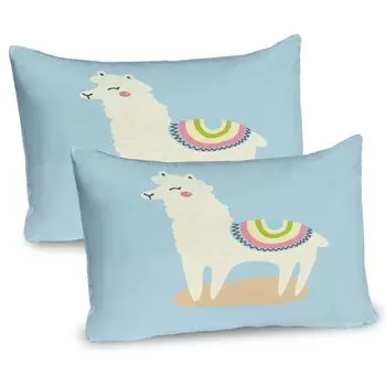 ABAKUHAUS Animal Чехлы для подушек, набор из 2 шт., Детская тематика Happy Cartoon Smile Fluffy Alpaca Nature Funny Animal on Blue, Чехол для подушки с декоративным принтом, 80 x 40 см, разноцветный