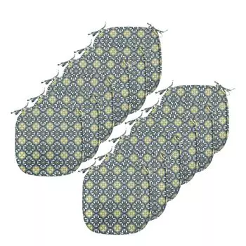 ABAKUHAUS Антикварные подушки для обеденного стула, плитка эпохи Возрождения, декоративная водонепроницаемая подушка с ремнями для кухонных сидений, 40 см x 40 см — упаковка из 12 шт., бледно-желтый, темно-синий