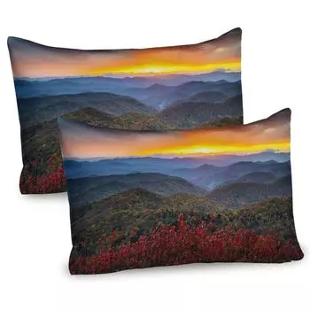 ABAKUHAUS Appalachian Чехлы для подушек, набор из 2 шт., завораживающая панорамная фотография живописного заката на бульваре Блу-Ридж, чехол для подушки с декоративным принтом, 80 x 40 см, многоцветный