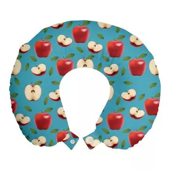 ABAKUHAUS Apple Дорожная подушка для шеи, Red Delicious Healthy Food, Пенопластовые дорожные принадлежности для самолета и автомобиля, 30x30 см, Кремово-синий рубин