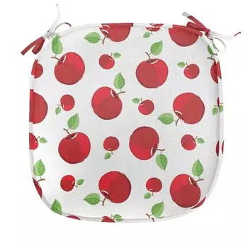 ABAKUHAUS Apple, подушка для обеденного стула, яркая мультяшная красная фруктовая декоративная водонепроницаемая подушка с ремнями для кухонных сидений, 40 см x 40 см, зеленый, белый, красный