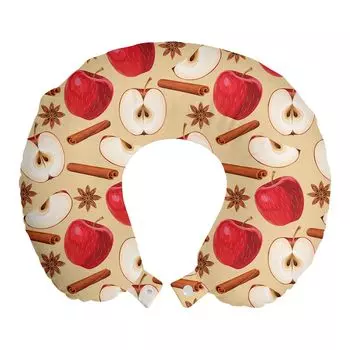 ABAKUHAUS Apple Travel Pillow Neck Support, звездчатый анисовый напиток с корицей, пенопластовые дорожные принадлежности для самолетов и автомобилей, 30x30 см, бежевый, коричнево-красный