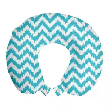 ABAKUHAUS Aqua Chevron Дорожная подушка для шеи, зигзаги с шероховатым дизайном, дорожные принадлежности из пенопласта для самолета и автомобиля, 30x30 см, морской синий и белый