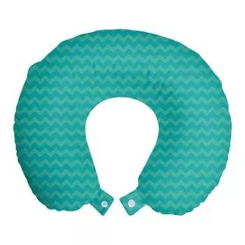 ABAKUHAUS Aqua Chevron Дорожная подушка для шеи, зигзагообразный узор, дорожные принадлежности из пенопласта для самолета и автомобиля, 30x30 см, Темный морской пенопласт, бирюзовый