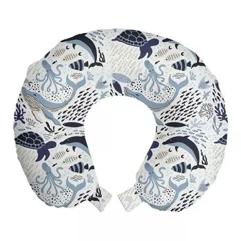 ABAKUHAUS Aqua Jellyfish Travel Pillow Подушка для шеи, Octopus Coral Turtle, пенопластовый дорожный предмет для самолета и автомобиля, 30x30 см, разноцветный