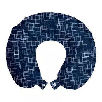 ABAKUHAUS Art Blue Подушка для путешествий, поддержка шеи, перекрывающиеся пространственные формы, пенопластовые дорожные принадлежности для самолета и автомобиля, 30х30 см, индиго