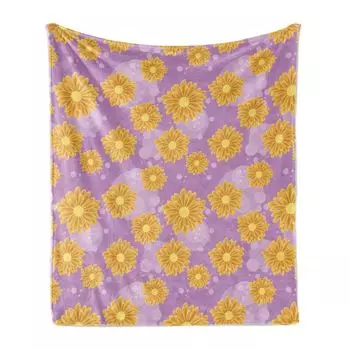 ABAKUHAUS Aster Мягкое фланелевое флисовое одеяло, ароматные бутоны весенних лепестков Summer Blooming Meadow Beauty, 175 x 230 см, земляно-желтый и фуксия
