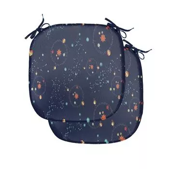 ABAKUHAUS Астрологическая подушка для стульев для столовой, Galaxy Mystic Universe, декоративная водонепроницаемая подушка с ремнями для кухонных сидений, 40 см x 40 см — упаковка из 2 шт., бирюзовый темно-синий