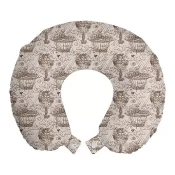 ABAKUHAUS Aviation Travel Pillow Подушка для шеи, Самолет Цеппелин Корабль, Пенопластовые дорожные принадлежности для самолетов и автомобилей, 30х30 см, Бледно-яичная скорлупа Умбра Коричневый