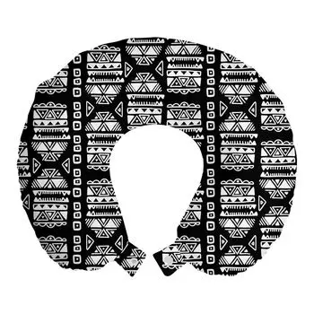 ABAKUHAUS Aztec дорожная подушка для шеи, Doodled Zigzags Triangles, дорожный предмет из пенопласта для самолета и автомобиля, 30x30 см, угольно-серый и белый
