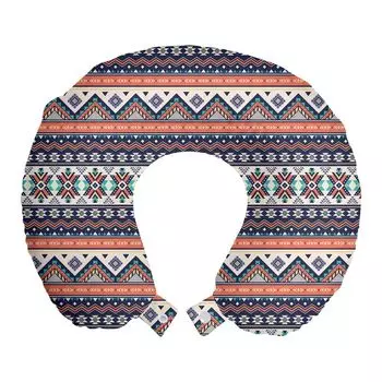ABAKUHAUS Aztec дорожная подушка для шеи, восточные зигзаги и линии, дорожная вещь из пенопласта для самолета и автомобиля, 30x30 см, оттенок Salmon Night Blue Tan