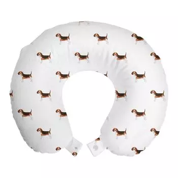 ABAKUHAUS Beagle Travel Pillow Подушка для шеи, художественная пена с ритмичным рисунком, дорожные товары для самолета и автомобиля, 30x30 см, коричневый бледно-рубиновый