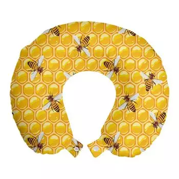 ABAKUHAUS Bee Travel Подушка для шеи, повтор работы Honey Bees, пенопластовые дорожные принадлежности для самолета и автомобиля, 30x30 см, оранжево-абрикосовый и коричневый