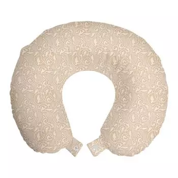 ABAKUHAUS Beige Travel Pillow Подушка для шеи, кружащиеся цветы из семян, пенопластовые дорожные принадлежности для самолета и автомобиля, 30x30 см, Бежевый