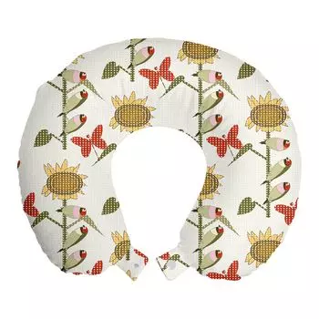 ABAKUHAUS Bird Travel Pillow Поддержка шеи, Spring Flowers Butterfly Art, Пенопластовые дорожные принадлежности для самолета и автомобиля, 30x30 см, Разноцветные