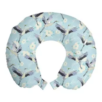 ABAKUHAUS Bird Travel Pillow Поддержка шеи, журавль для непрерывного полета с цветочным рисунком, пенопластовые дорожные принадлежности для самолета и автомобиля, 30x30 см, голубой, бледно-голубой потолок