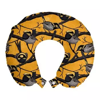 ABAKUHAUS Bird Travel Подушка для шеи, Летающее животное на хворосте, Пенопластовый дорожный предмет для самолета и автомобиля, 30x30 см, Оранжево-кока-серый