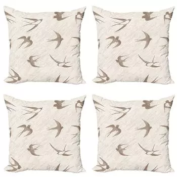 ABAKUHAUS Birds Комплект чехлов на подушку (4 шт.), летящие птицы, современный двусторонний цифровой принт, 50 см x 50 см, бежево-коричневый