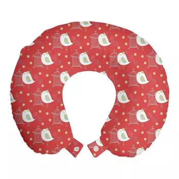 ABAKUHAUS Birds Travel Pillow Подушка для шеи, Клетки Цветы, Пенопластовые дорожные принадлежности для самолета и автомобиля, 30х30 см, Темный коралл и слоновая кость