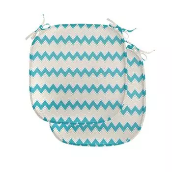 ABAKUHAUS Бирюзовые подушки для обеденного стула, Zig Zag Chevron Classic, декоративная водонепроницаемая подушка с ремнями для кухонных сидений, 40 см x 40 см — упаковка из 2 шт., кремово-бирюзовый, бежевый