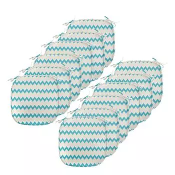 ABAKUHAUS Бирюзовые подушки на обеденный стул, Zig Zag Chevron Classic, декоративная водонепроницаемая подушка с ремнями для кухонных сидений, 40 см x 40 см — упаковка из 12 шт., кремово-бирюзовый, бежевый