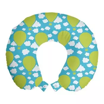 ABAKUHAUS Blue Sky Дорожная подушка для шеи, графические воздушные шары, пенопластовые дорожные принадлежности для самолета и автомобиля, 30x30 см, желто-зеленый небесно-голубой