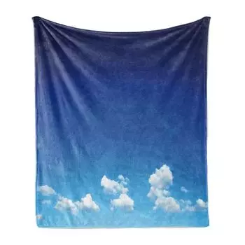 ABAKUHAUS Blue Sky Мягкое фланелевое флисовое одеяло, Белый пышный облачный пейзаж для уличной сцены, 175 x 230 см, Кобальтово-синий, лазурно-синий