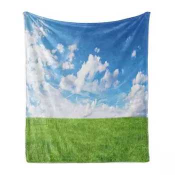ABAKUHAUS Blue Sky Мягкое фланелевое флисовое одеяло, красивая зелень на фоне ясного неба, 175 x 230 см, салатовый, морской синий