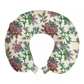 ABAKUHAUS Bohemian Дорожная подушка для шеи, разноцветные цветы, пенопластовые дорожные принадлежности для самолета и автомобиля, 30x30 см, разноцветные