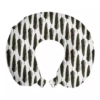 ABAKUHAUS Bohemian Travel Pillow Подушка для шеи, Акварельные вороньи перья, Пенопластовые дорожные принадлежности для самолета и автомобиля, 30x30 см, Темная сепия цвета слоновой кости