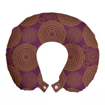 ABAKUHAUS Boho Art Travel Подушка для шеи, этнические дамасские цветы, круглые, пенопластовые дорожные принадлежности для самолета и автомобиля, 30x30 см, фиолетовый и бледно-карамельный