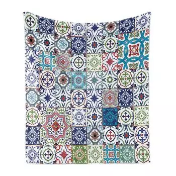 ABAKUHAUS Boho Мягкое фланелевое флисовое одеяло, с цветочными элементами, уютный плюш для использования в помещении и на улице, 125 x 175 см, разноцветное