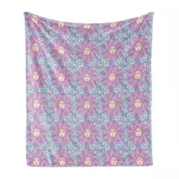 ABAKUHAUS Boho Мягкое фланелевое флисовое одеяло, Сказочное солнце с человеческими лицами, Уютный плюш для использования в помещении и на улице, 125 x 175 см, Разноцветный