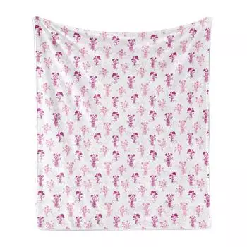 ABAKUHAUS Botanical Мягкое фланелевое флисовое одеяло, Букеты Силуэт Swirly Blossom Garden Meadow Petals, 175 x 230 см, Темно-пурпурный и Бледно-розовый