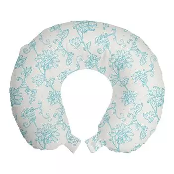 ABAKUHAUS Botanical Travel Pillow Подушка для шеи, просто романтические цветы, пенопластовые дорожные принадлежности для самолета и автомобиля, 30x30 см, светло-голубой и кремово-белый