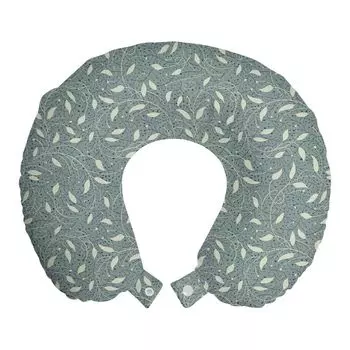 ABAKUHAUS Ботаническая дорожная подушка для шеи, Swirly Flower Leaves Art, Пенопластовые дорожные принадлежности для самолета и автомобиля, 30x30 см, Laurel Green