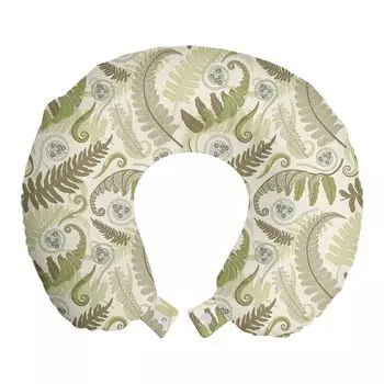 ABAKUHAUS Botany Дорожная подушка для поддержки шеи, Curlicue Fern Leaves Art, пенопластовый дорожный предмет для самолета и автомобиля, 30x30 см, яичная скорлупа и темно-коричневый