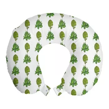 ABAKUHAUS Botany Дорожная подушка для поддержки шеи, искусство суккулентных цветочных растений, пенопластовые дорожные принадлежности для самолета и автомобиля, 30x30 см, зеленый белый