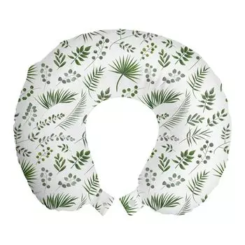 ABAKUHAUS Botany Дорожная подушка для шеи, различные листья, пенопластовые дорожные принадлежности для самолета и автомобиля, 30x30 см, павлино-зеленый белый